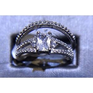 Wedding Set White Multi Stone Sz8.75 Silver 925 NWT (All Stones Simulated)